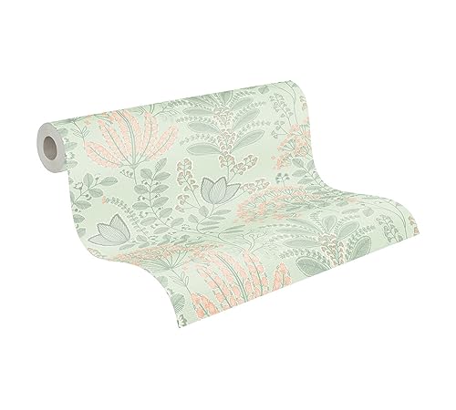 A.S. Création Wallpaper Floral Design - Green, Gray - Flower Wallpaper 395.99in x 20.87in Made in Germany - 393493