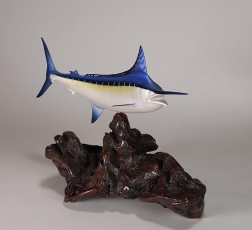Marlin Sculpture by John Perry Airbrushed 10in Long on Polished Burlwood Base. Signed. New Version.