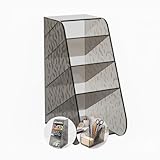 Organizador de Mesa 4 Divisórias - Porta Canetas e Lápis, Organizador de Escritório Compacto, Caixa Organizadora Multiuso para Home Office, Maquiagem e Papelaria - Amel (Fume)