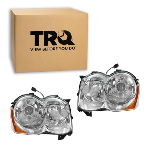 Image of TRQ Headlight Assembly Set CH2518129 CH2519129 Compatible with 2008-2010 Jeep Grand Cherokee
