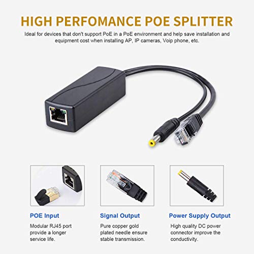 Adaptador Divisor PoE Ethernet 48V a 12V, compatible con 10/100/1000Mbps PoE estándar IEEE 802.3af, salida de 12V para Cámara de Vigilancia (Paquete de 2) miniatura 2