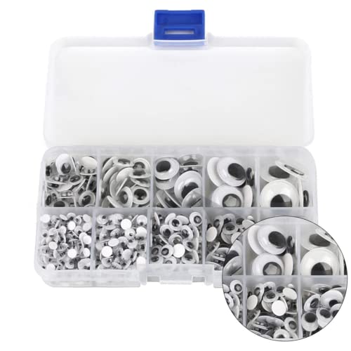 動く 目玉 シール 730個セット 4mm/5mm/6mm/8mm/10mm/12mm/15mm/18mm り 動物 人形 アイ 黒目 目玉 動眼 目パーツ 貼り付けタイプ ドールメイキング 手芸パーツ DIY 手作り 目