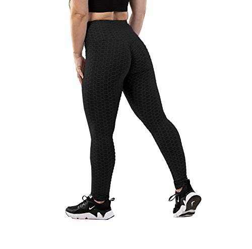 Mallas elásticas para mujer, cintura alta, para gimnasio, entrenamiento, yoga, control de barriga gruesa, fitness, correr, deportes con panal de abeja, celulitis, para mujer Negro Negro ( S