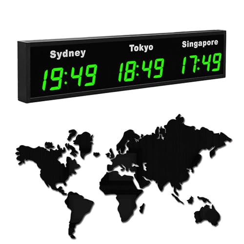 Horloge mondiale numérique à LED, affichage multi-fuseaux horaires avec villes personnalisables, horloge électronique murale HD d'intérieur pour hôtels et...