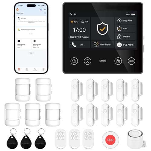 XUK 4,3'' Alarmanlage Haus & Wohnung ohne ABO, 4G + WLAN (2,4 GHz), Alarmsystem mit App, Alexa & Google kompatibel, erweiterbar (24-teiliges Set)