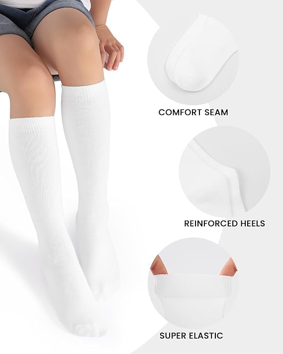 WKLOUYHE Girls Kids Knee High School Socks Cotton Socks_Pack Of 04(White,5-6 Years) 3