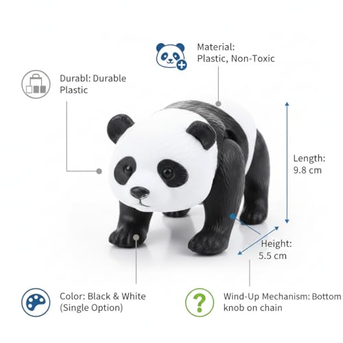 Image of Wind Up Panda Toy for Kids Running Panda Wind-Up Crawling Animal Toy, Floating Bath Toy, Cute Shelf Decor, Durable Non-Toxic Plastic, Black & White, 9.8 cm, (Pandaa Crawling)