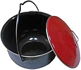 LEMODO Gulaschkessel mit rotem Deckel | Gulaschtopf 14 Liter Volumen | Emaillierter Kesselgulasch Topf | Kochtopf für Schwenkgrill | Suppenkessel mit Schöpfkelle | passend für unsere Gulaschkanone