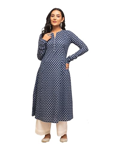 FIORRA Womens Cotton Regular Fit Floral Printed A-Line Kurta