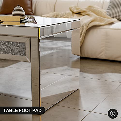Ikifly Mirrored Coffee Table With 2 Crystal Drawers, Glass Rectangle End Table Coffee Tea Table For Living Room Bedroom #TOP4