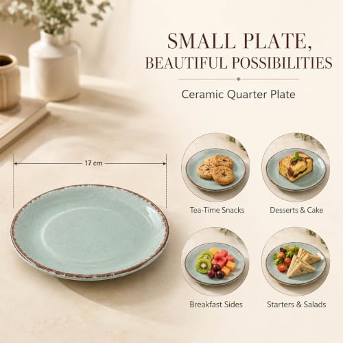 Image of The Earth Store Mint Marble Ceramic Dinner Set of 16 - 4 Dinner Plates, 4 Quarter Plates, 4 Vegetable Bowls & 4 Coffee Mugs | Premium Dinner Set for Home & Dining