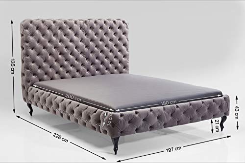 Kare Design Bett Desire Velvet, silbergrau, samt, gepolstert, Knopfheftung, Polsterbett, hohes Kopfteil, 180x200cm – Bild 4