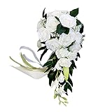 LICHENGTAI Brautsträuße Brautstrauss Wasserfall Handgemachte Brautstrauß Künstlich Blumenstrauß künstlich Rosen Hochzeit Blumen Brautjungfer Blumensträuße for Dekoration Zuhause Garten Party