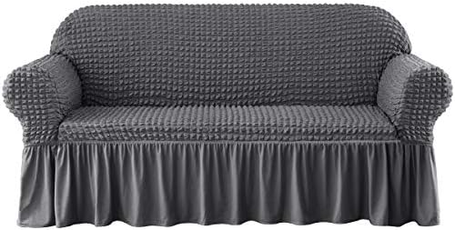 CHUN YI 1-Piece Universal Sofa Cover Stretch with skirt, Furniture Protector for Couch cover 1 seater, Washable High Elastic Durable Seersucker Fabric (Loveseat, Royal Blue)