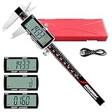 GODESON Digital Caliper,IP54 Caliper Measuring Tool-Stainless Steel & Large LCD Screen, Rechargeable Digital Micrometer display Inch/Metric/Fractions, 6 Inch Digital calipers-Absolute Scale & Auto-Off