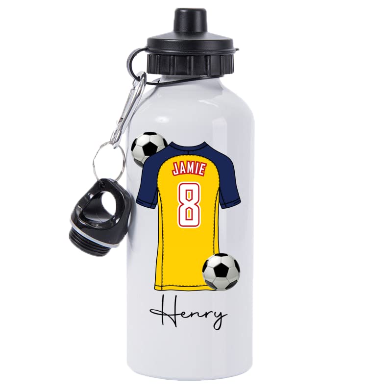 Pickhut Personalised World Cup 2026 Football 600ml White Aluminium Sports Water Bottle | Customised with Name/Number/Text on Jersey Shirt Design | Back to School Gift for Kid (Ecuador)