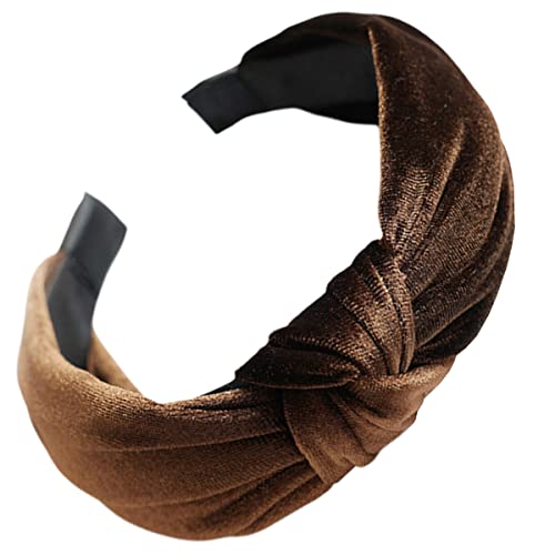 scicent Headband Knotted Hairbands Women Velvet Hair Hoops Wide Head Bands Top Knot Turban Hair Bands dark coffee - Image 2
