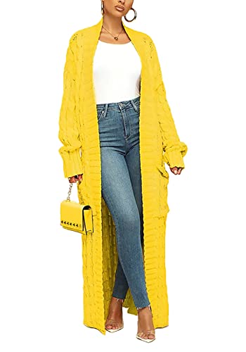 Image of Tcremisa Long Cable Knit Cardigans for Women Chunky Maxi Sweater Coat | Long Sleeve,Open Front,Ankle Length,Floor Length, Dual Pockets,Extra Knitted Duster,Loose Cozy Winter Outwear