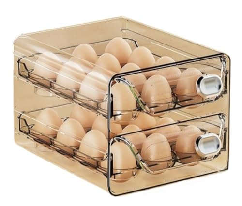 Livmorx 引き出し式 卵ケース 冷蔵庫用 コンパクト収納 24個/40個/60個対応 透明 二層設計 取り出し便利 キッチン収納 保存ボックス 衛生的 耐久性 省スペース 家庭用 業務用 洗浄簡単 多用途 (M-2階(卵は24個収納でき))