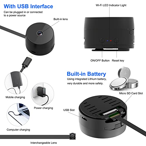 PAMBRUM Spy Camera, 1080P Mini Hidden Cameras Wireless Wi-Fi Security Camera with 2-Lens 90°flip Motion Detector Night Vision for Home Surveillance Indoor and Outdoor - Thumbnail 2
