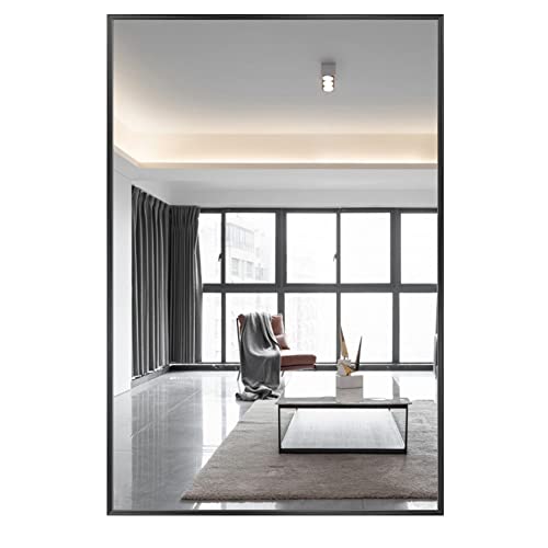 Poshions Espejo de Pared Grande y Moderno, Espejo de Pared para Todo el Cuerpo, Espejo de Puerta para Colgar, Espejo Grande, Espejo de Pared, Espejo Colgante, Espejo de Pared, Color Negro, 61 x 91 cm