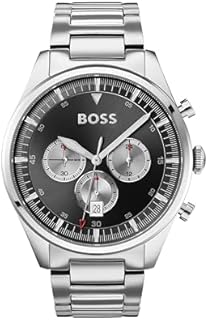 BOSS 1513712 Męski Zegarek Kwarcowy z Paskiem Stalowym, 44 mm, Czarny