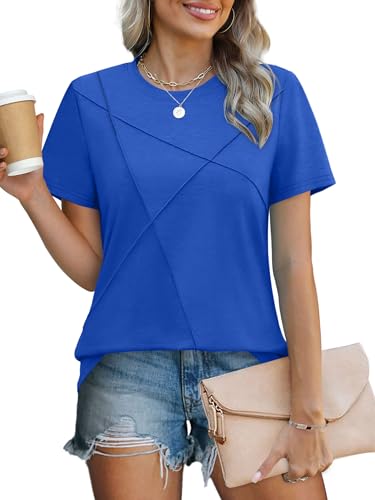 Image of XIEERDUO Womens Summer Tops 2026 Pleated Round Neck Short Sleeve Shirts Business Casual