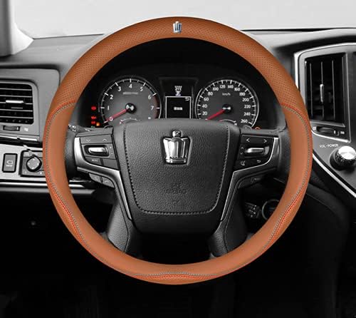 Auto Commodities クラウン 210系 ステアリングカバー ハンドルカバー 0系 180系 全シリーズ対応 本革 内装品 車内装 スエード革 ｍサイズ パーツ 38 専用ロゴ 四色選択 並行輸入品 ブラウン 限定版