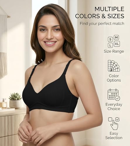 Image of DClub Womens Cotton Lightly Padded Everyday Bra, Wire Free, Comfortable with Seamed Cups,Adjustable Strap for Everyday Bra