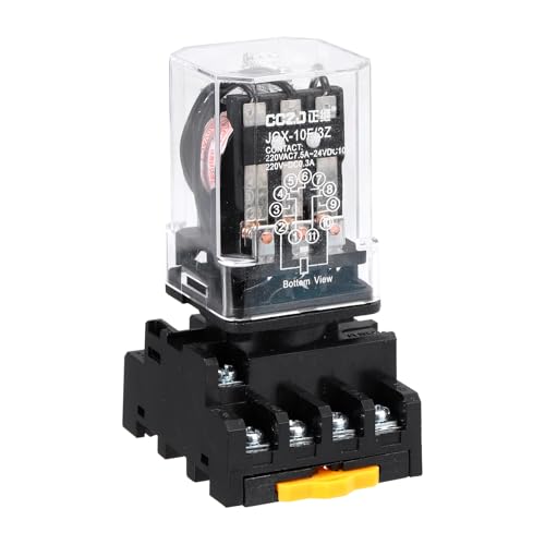 sourcing map DPDT Electromagnetic Power Relay, AC 380V Coil 10A 11 Pin MK2P-I Small Relay with Plug-in Terminal Socket Base 3NC 3NO JQX-10F/3Z
