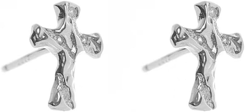 Minimalist Tiny Cross Stud Earrings for Women 925 Sterling Silver Hypoallergenic Handmade Hammered Religious Faith Cartilage Studs Tragus Post Fashion Dainty Jewelry Gifts