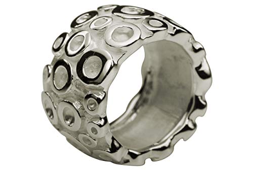 SILBERMOOS Anillo de mujer estructura circular ancho mateado brillante macizo Plata esterlina 925, Tamaño del anillo:18