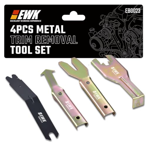 EWK 4-Piece Metal Trim Removal Tool Set, Car Door Panel Clip Puller and Pry Tool Kit for Auto Interior Trim, Dash Panel, Audio Board, Window Crank, Molding and Fastener Removal