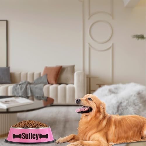 Personalisierter Hundenapf und Katzennapf aus Edelstahl – rutschfest, leicht zu reinigen, ideal als Futterschüssel oder Wassernapf für Hunde und Katzen (Rosa)