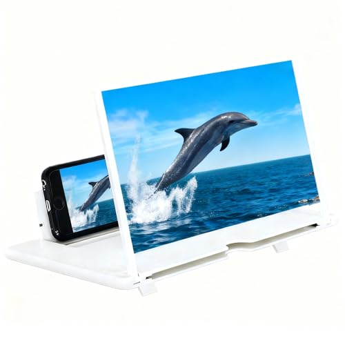 Phone Screen Magnifier, 3D Hd Mobile Phone Big Screens Amplifier, Mobile Screens Magnifier for Cell Phones, Supports All Smartphone. (White,12 Inch)