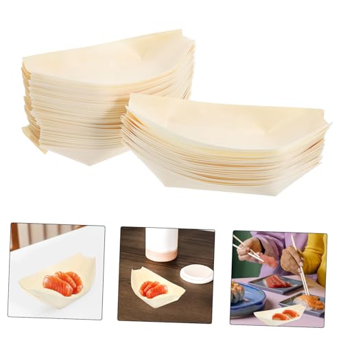 Bandejas de comida desechables de madera PRETYZOOM tipo barco 8