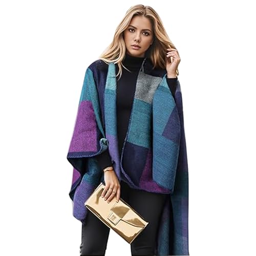 Catálogo de Pashminas para Mujer los 10 mejores. 40 Poncho y Capas para Mujer, Chal Pashmina Grande con Frente Abierto, Reversible Multicolor - Shawl Elegante,Regalo Perfecto para Familia Amigas y Mayores (Violeta)
