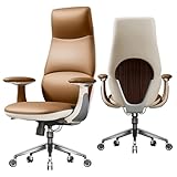 FurniBaron Ergonomic Genuine Leather Office Chair, Executive Chair with Tilt Adjustable High Back and Lumbar Support, 400lbs Weight Capacity Metal Base with 360° Flexible Wheels (Brown)
