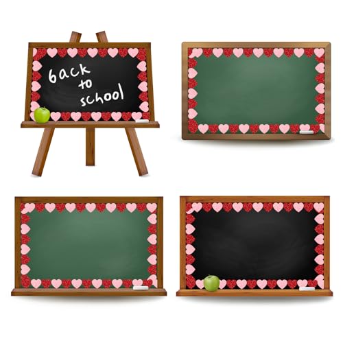 Image of Whaline 65.6ft Heart Bulletin Board Border Glitter Pink Red Heart Shaped Die-Cut Border Trim for Valentine's Day Anniversary Chalkboard Decoration