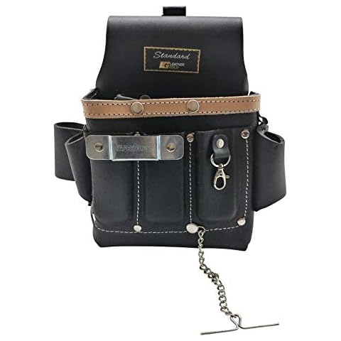 Leather Gold Heavy Duty Oil Tanned Electrician Tool Pouch 3401 with 10 Pockets (Black) Cover