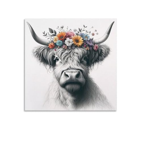 Poster vache dans la salle de bain 70x70 toile déco murale pour un intérieur joyeux