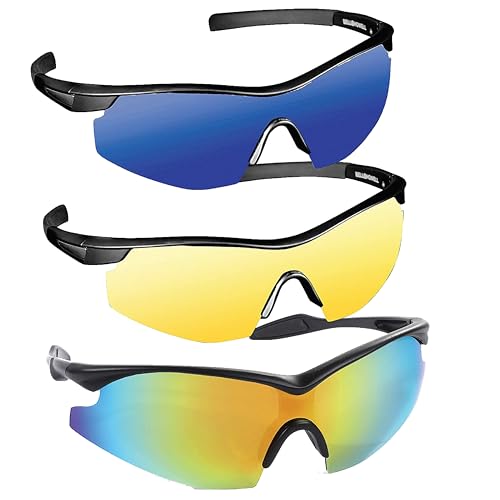 Tacglasses by Bell+Howell 3 Pack Polarized Sports Sunglasses, Nightvision Glasses and Blue Vision Military Eyewear For Outdoors with Anti-Glare and UV Ray Protection One-size-fits-all As Seen On TV