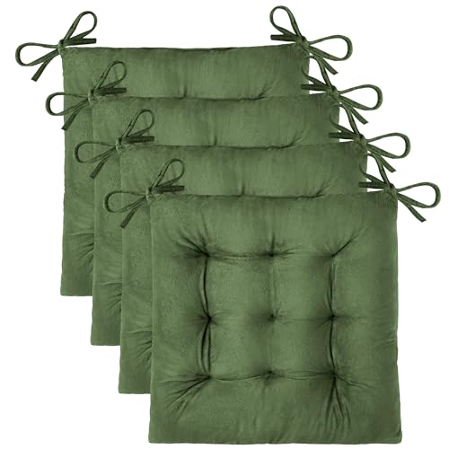 OVOV 4 Pack Chair Cushions for Dining Chairs Soft Seat Cushions for Kitchen Desk Chairs Square Chair Pads with Ties (15.5