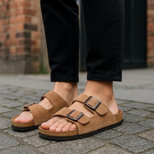 Image of Men Suede Leather Sandals | Cushioned Footbed | Comfortable | Casual Slip-on Slippers