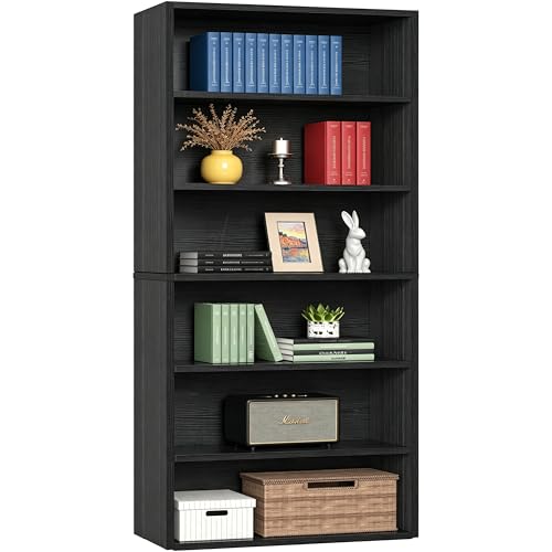 Image of HealSmart 6 Tier Bookcase, Industrial 6 Book Shelf, 9.2 inch D x 23.8 inch W x 63 inch H Tall Open Cube Storage Organizer for Home Office, Living Room, Bedroom and Dinning Room, Black