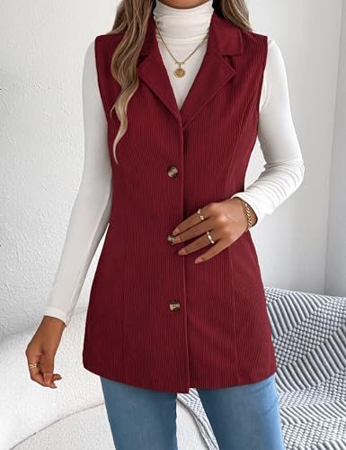 ZILIN Women's Corduroy Vest Button Down Sleeveless Shacket Shirt Jacket3