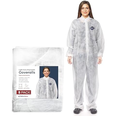 Medical Nation Hazmat Suits Disposable | 5 Pack | Light Duty Disposable Coveralls Men | with Collar - Overall Protective Chemical Suit for Men & Women, Disposable Paint Suit - 5XL Cover