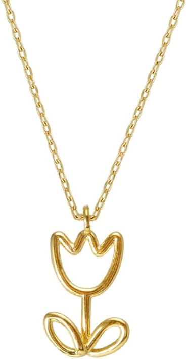 Tulip Pendant Necklace, MUSTHAVE 18K Gold Plated Simple Outline Necklace, Minimalist Line Art Flower Necklace for Women, Delicate Botanical Jewelry, 16+2 inch Extender, Gift Card, Birthday, BFF, Unisex (Yellow Gold) - Image 2