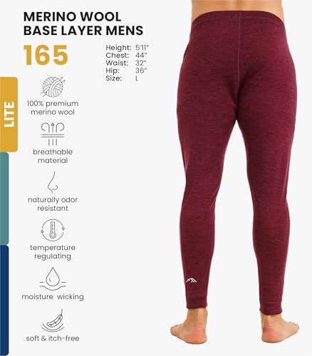 Image of Merino Wool Base Layer Mens Bottom Pants 100% Merino Wool Heavyweight, Midweight, Lite Thermal Underwear Long Johns and Socks