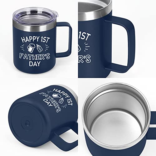 Qtencas New Dad Gifts, First Time Dad Gifts, Happy 1St Father's Day Stainless Steel Insulated Coffee Mug, First Fathers Day Gift For Dad To Be New Dad First Time Dad Men From Wife Kids(12Oz Darkblue) #TOP3